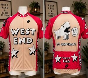 West End Bikes Cycling Shirt Men's 2XL Houston TX 25th Anniversary Full Zip
